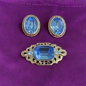 Blue Earrings with matching brooch